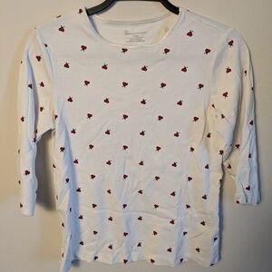 White Top with Red Floral Print